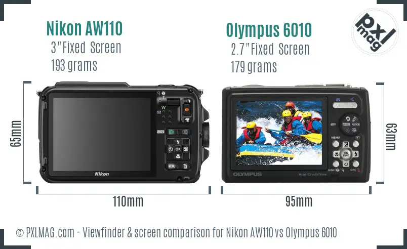 Nikon AW110 vs Olympus 6010 Screen and Viewfinder comparison