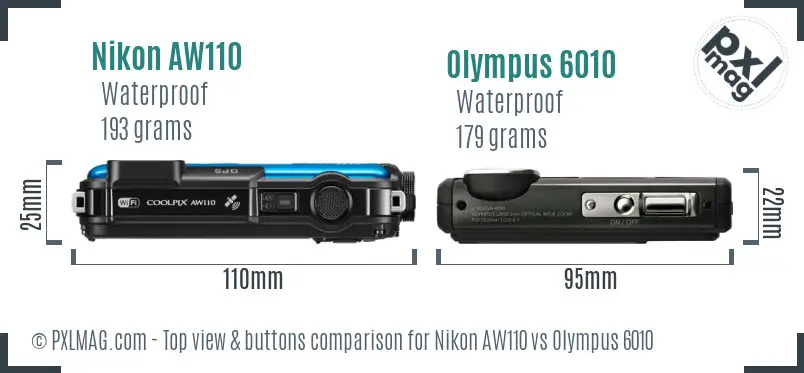 Nikon AW110 vs Olympus 6010 top view buttons comparison