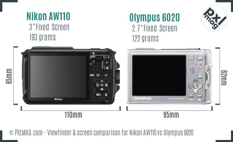 Nikon AW110 vs Olympus 6020 Screen and Viewfinder comparison