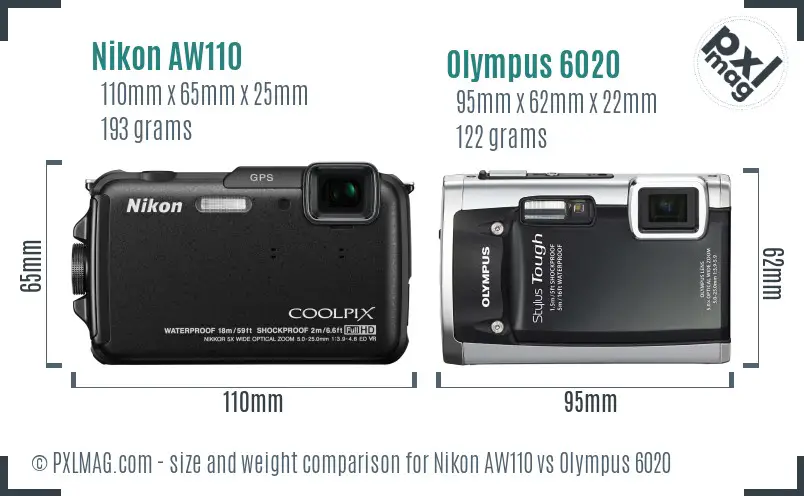 Nikon AW110 vs Olympus 6020 size comparison