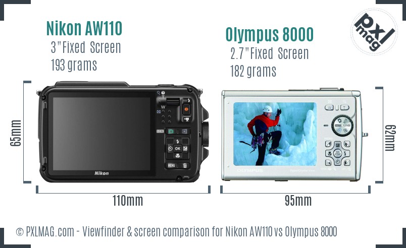 Nikon AW110 vs Olympus 8000 Screen and Viewfinder comparison