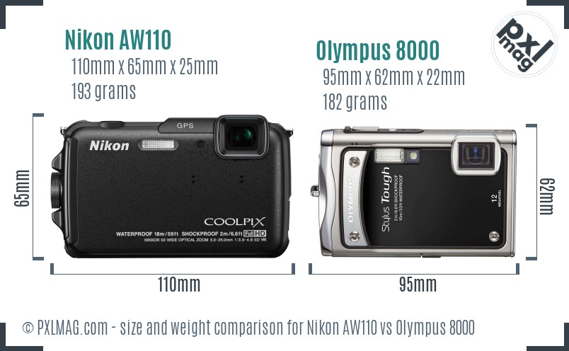 Nikon AW110 vs Olympus 8000 size comparison Nikon AW110 vs Olympus 8000 size comparison