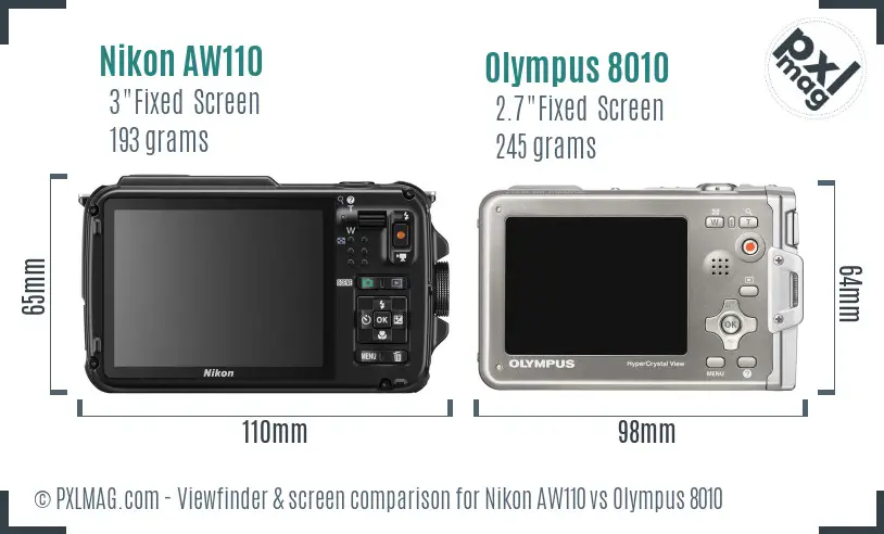 Nikon AW110 vs Olympus 8010 Screen and Viewfinder comparison