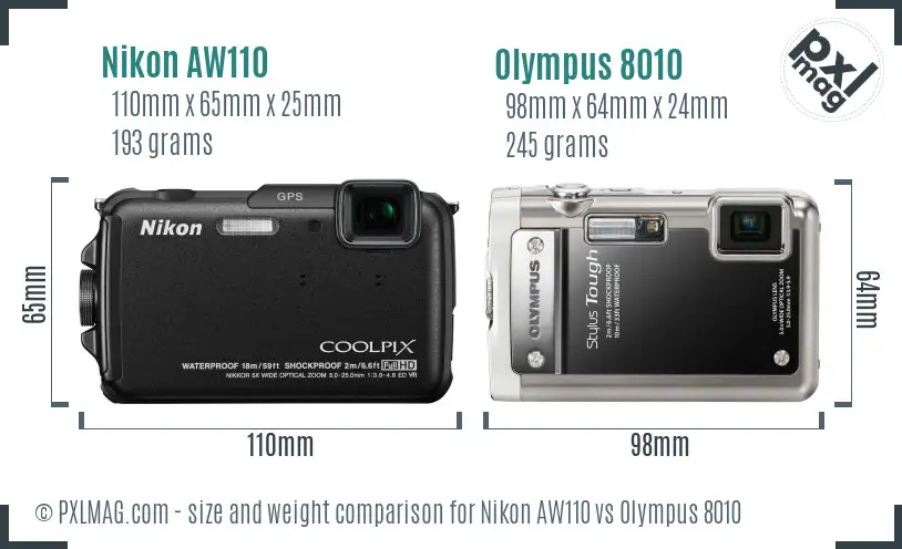 Nikon AW110 vs Olympus 8010 size comparison