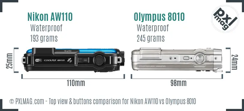 Nikon AW110 vs Olympus 8010 top view buttons comparison