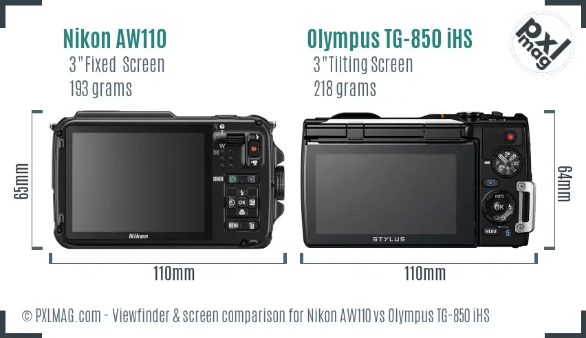 Nikon AW110 vs Olympus TG-850 iHS Screen and Viewfinder comparison