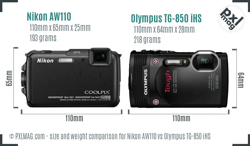 Nikon AW110 vs Olympus TG-850 iHS size comparison