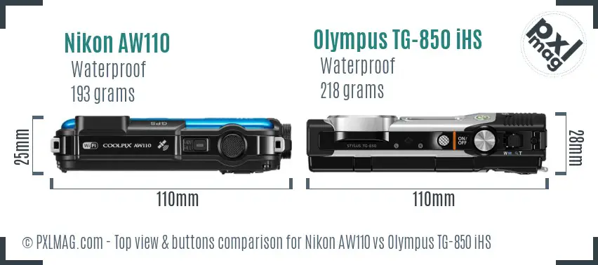 Nikon AW110 vs Olympus TG-850 iHS top view buttons comparison