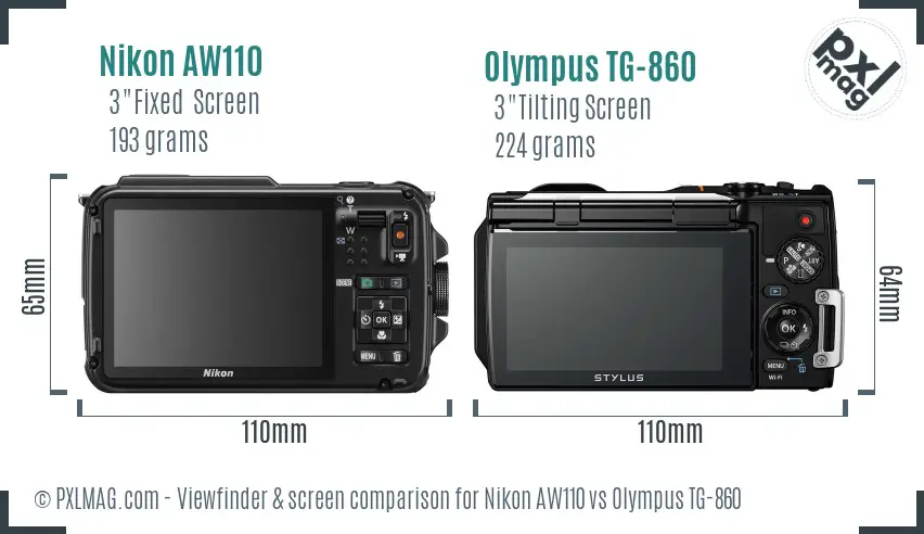 Nikon AW110 vs Olympus TG-860 Screen and Viewfinder comparison