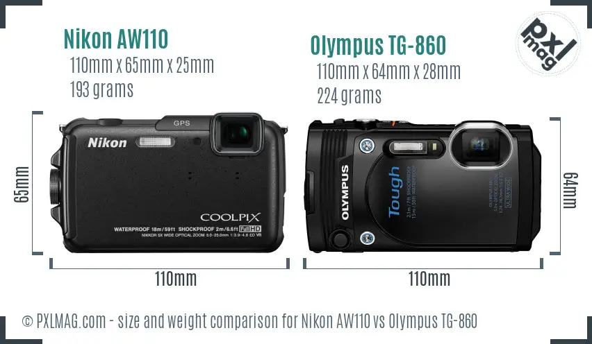 Nikon AW110 vs Olympus TG-860 size comparison
