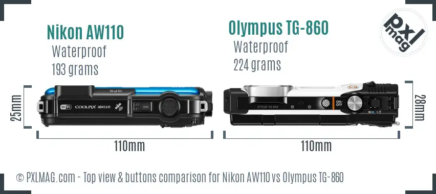 Nikon AW110 vs Olympus TG-860 top view buttons comparison