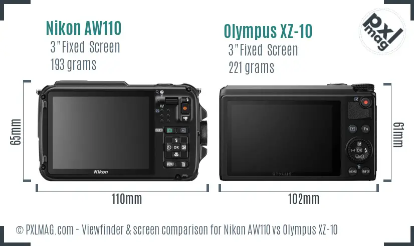 Nikon AW110 vs Olympus XZ-10 Screen and Viewfinder comparison