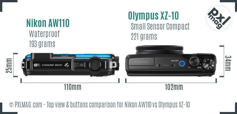 Nikon AW110 vs Olympus XZ-10 top view buttons comparison