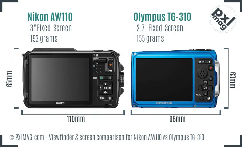 Nikon AW110 vs Olympus TG-310 Screen and Viewfinder comparison