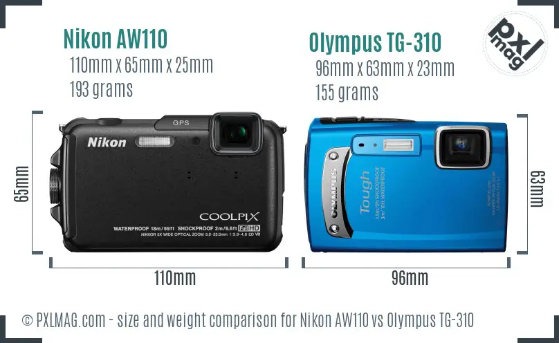 Nikon AW110 vs Olympus TG-310 size comparison