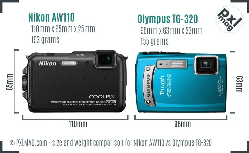 Nikon AW110 vs Olympus TG-320 size comparison