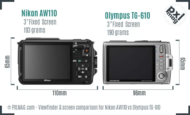 Nikon AW110 vs Olympus TG-610 Screen and Viewfinder comparison