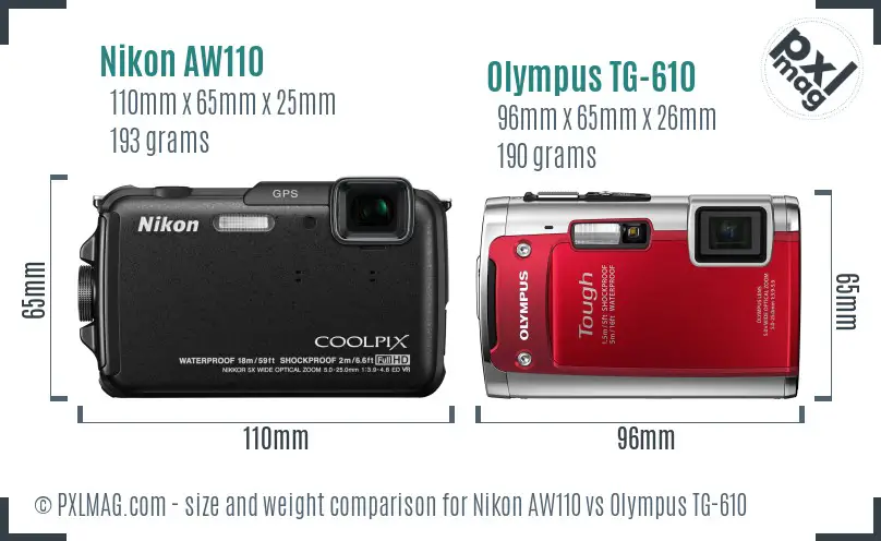 Nikon AW110 vs Olympus TG-610 size comparison