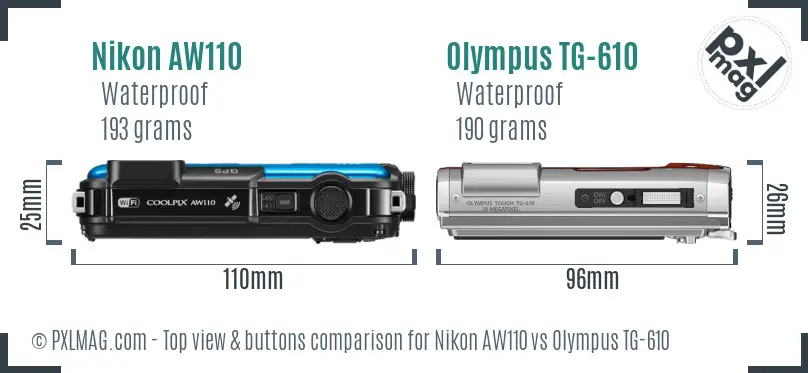Nikon AW110 vs Olympus TG-610 top view buttons comparison