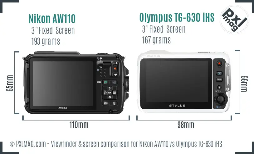 Nikon AW110 vs Olympus TG-630 iHS Screen and Viewfinder comparison