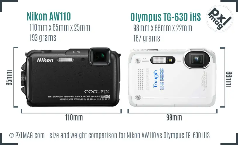 Nikon AW110 vs Olympus TG-630 iHS size comparison