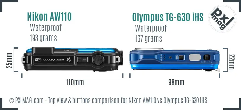 Nikon AW110 vs Olympus TG-630 iHS top view buttons comparison