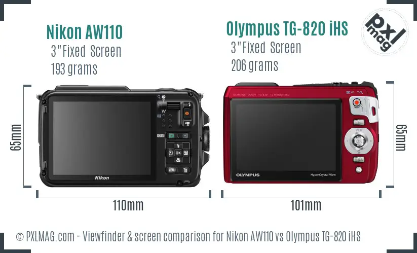 Nikon AW110 vs Olympus TG-820 iHS Screen and Viewfinder comparison