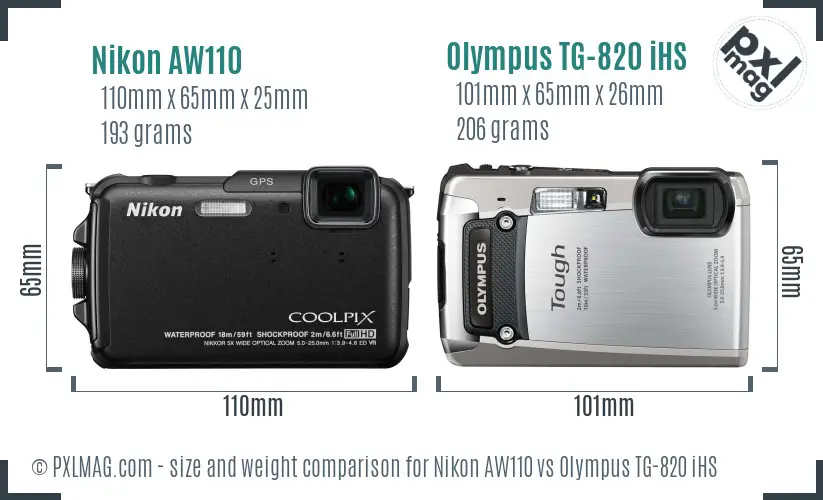 Nikon AW110 vs Olympus TG-820 iHS size comparison