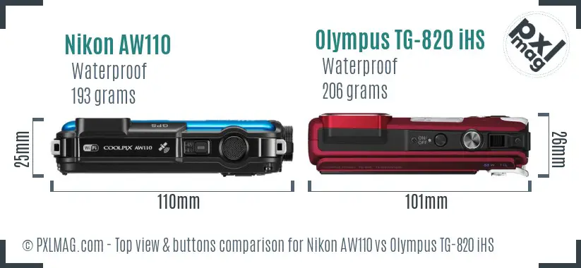 Nikon AW110 vs Olympus TG-820 iHS top view buttons comparison