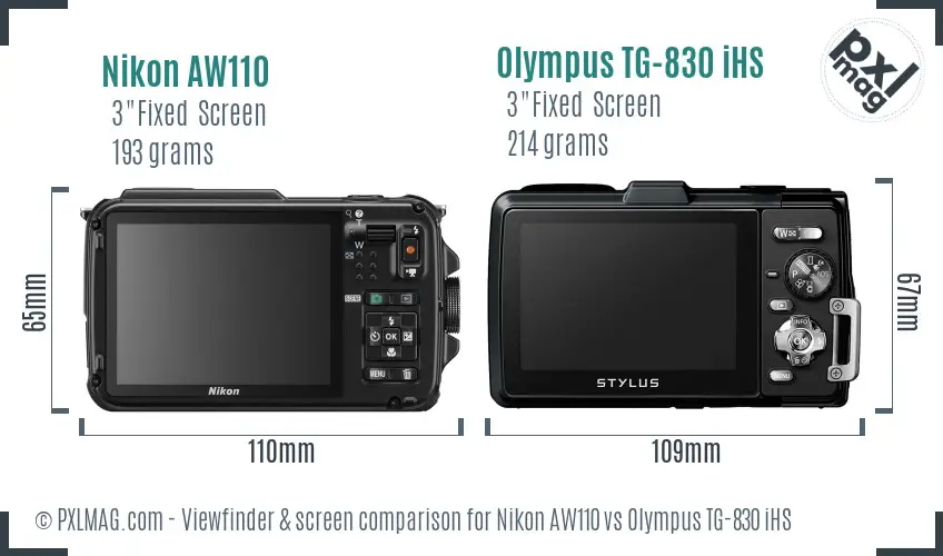 Nikon AW110 vs Olympus TG-830 iHS Screen and Viewfinder comparison