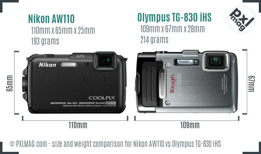 Nikon AW110 vs Olympus TG-830 iHS size comparison