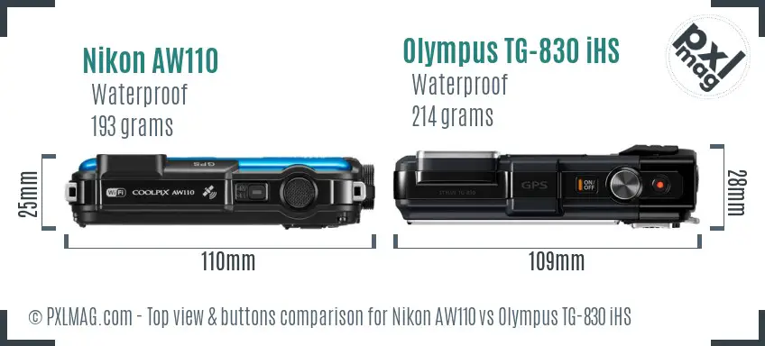 Nikon AW110 vs Olympus TG-830 iHS top view buttons comparison