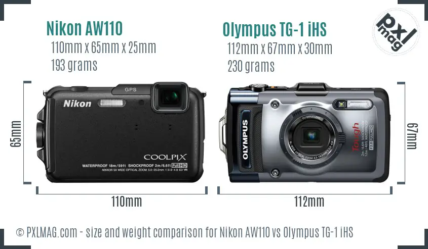 Nikon AW110 vs Olympus TG-1 iHS size comparison