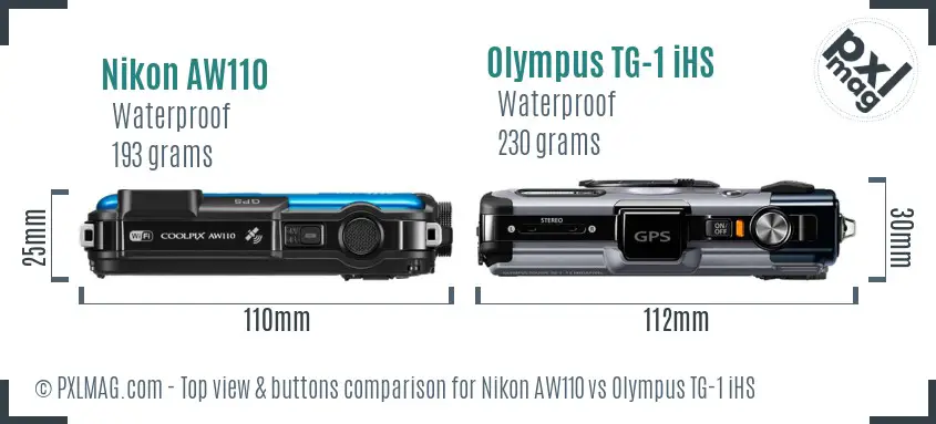 Nikon AW110 vs Olympus TG-1 iHS top view buttons comparison
