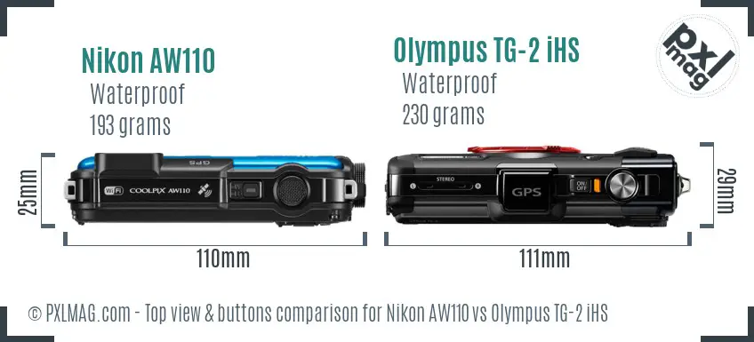 Nikon AW110 vs Olympus TG-2 iHS top view buttons comparison