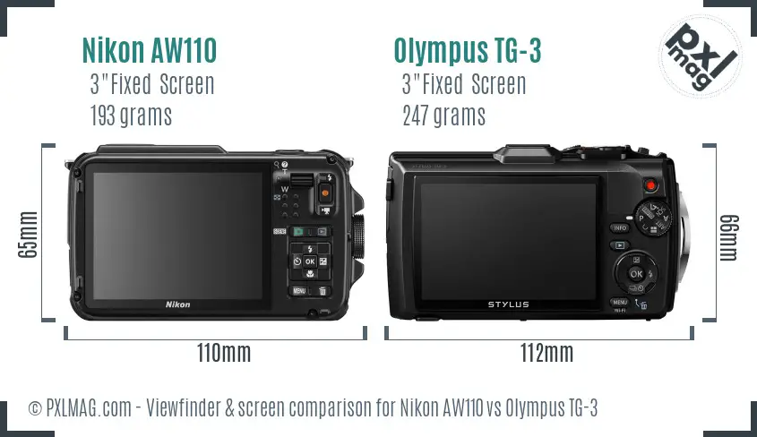 Nikon AW110 vs Olympus TG-3 Screen and Viewfinder comparison