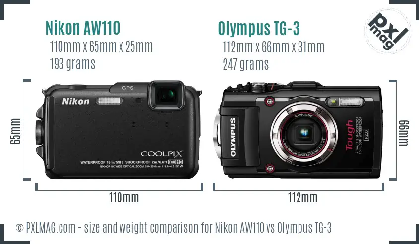 Nikon AW110 vs Olympus TG-3 size comparison