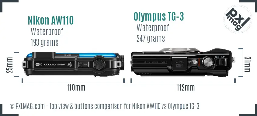Nikon AW110 vs Olympus TG-3 top view buttons comparison