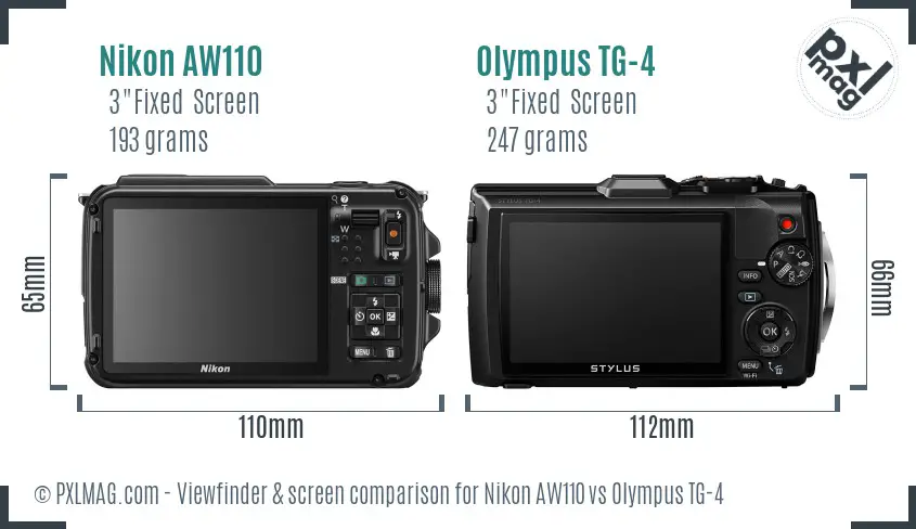 Nikon AW110 vs Olympus TG-4 Screen and Viewfinder comparison