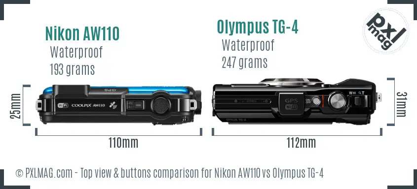 Nikon AW110 vs Olympus TG-4 top view buttons comparison
