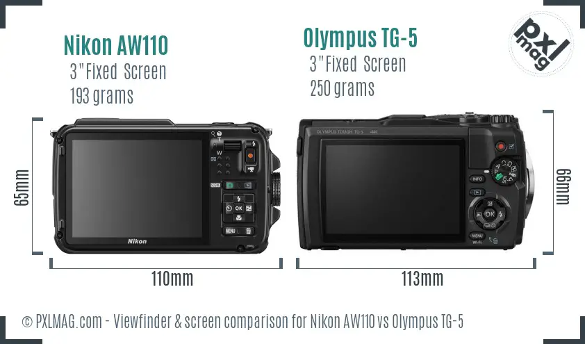 Nikon AW110 vs Olympus TG-5 Screen and Viewfinder comparison