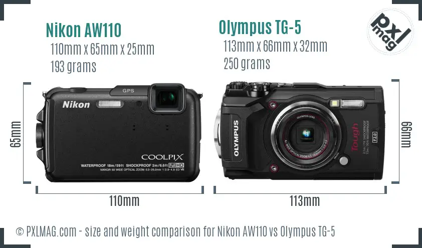 Nikon AW110 vs Olympus TG-5 size comparison