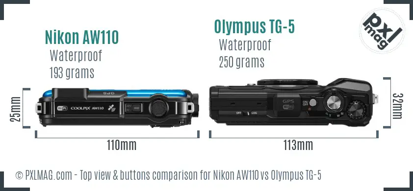 Nikon AW110 vs Olympus TG-5 top view buttons comparison