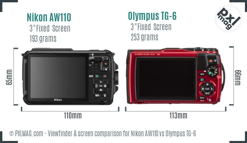 Nikon AW110 vs Olympus TG-6 Screen and Viewfinder comparison