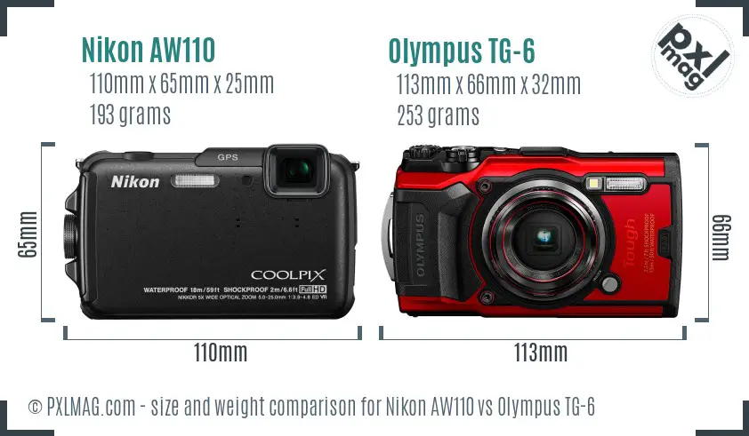 Nikon AW110 vs Olympus TG-6 size comparison