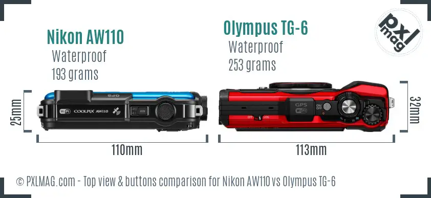 Nikon AW110 vs Olympus TG-6 top view buttons comparison