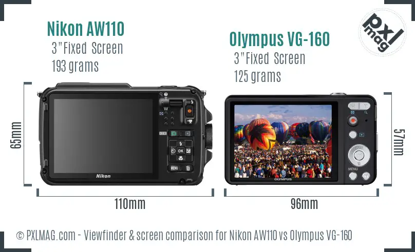 Nikon AW110 vs Olympus VG-160 Screen and Viewfinder comparison