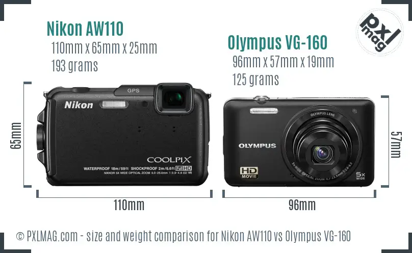 Nikon AW110 vs Olympus VG-160 size comparison