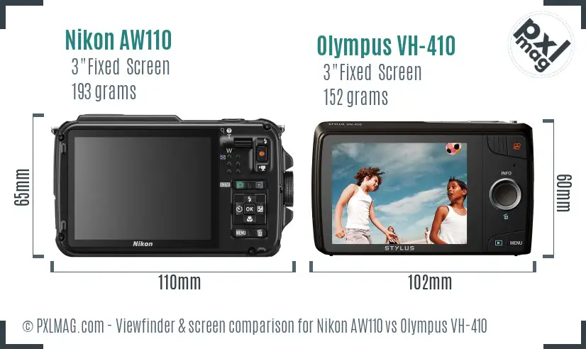 Nikon AW110 vs Olympus VH-410 Screen and Viewfinder comparison