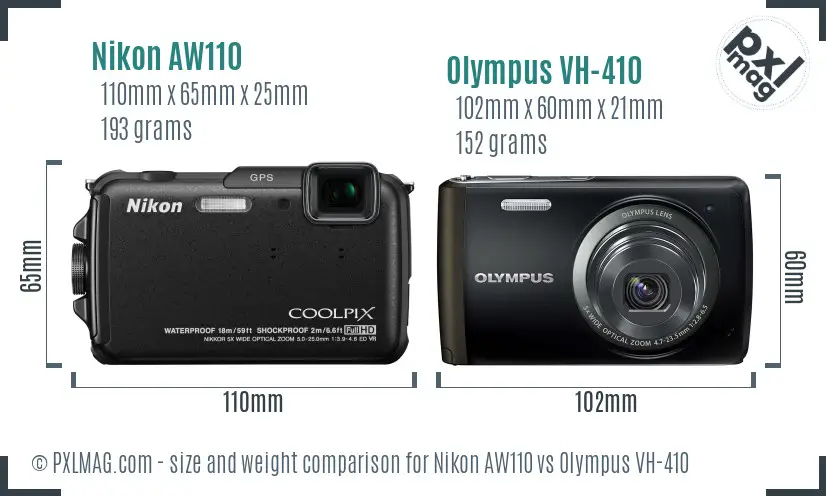 Nikon AW110 vs Olympus VH-410 size comparison